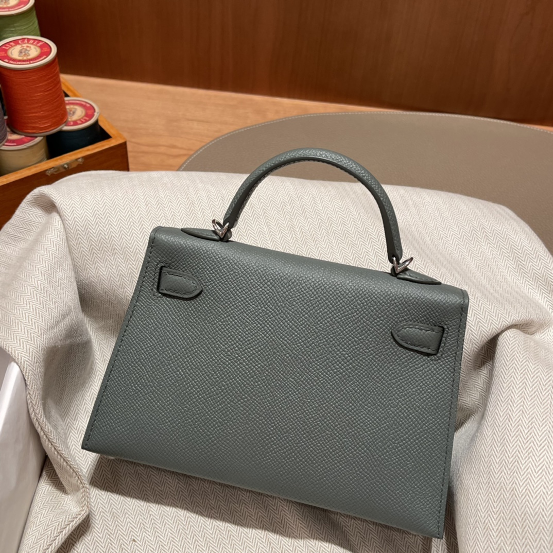 에르메스 미니 켈리백19 그레이그린 은장 앱송